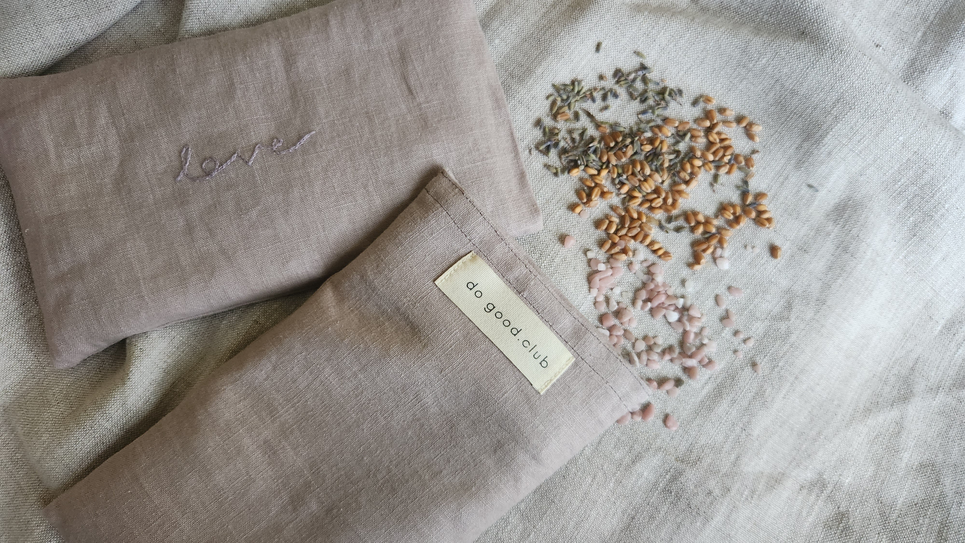 Augenkissen Leinen mit Lavendel & Pink Opal - Love