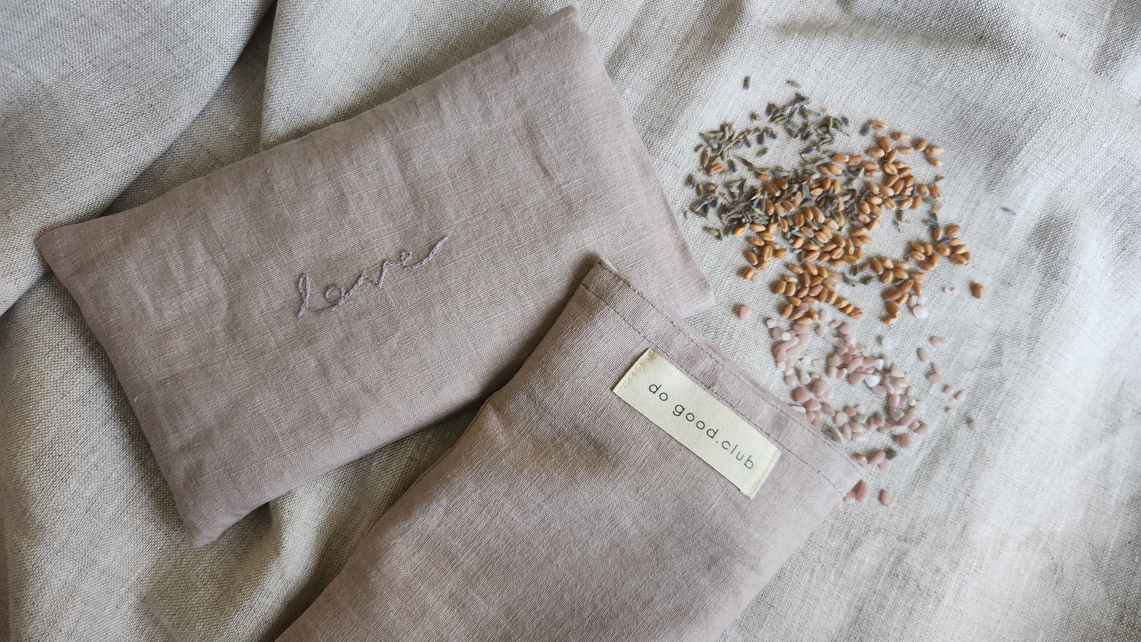 Augenkissen Leinen mit Lavendel & Pink Opal - Love