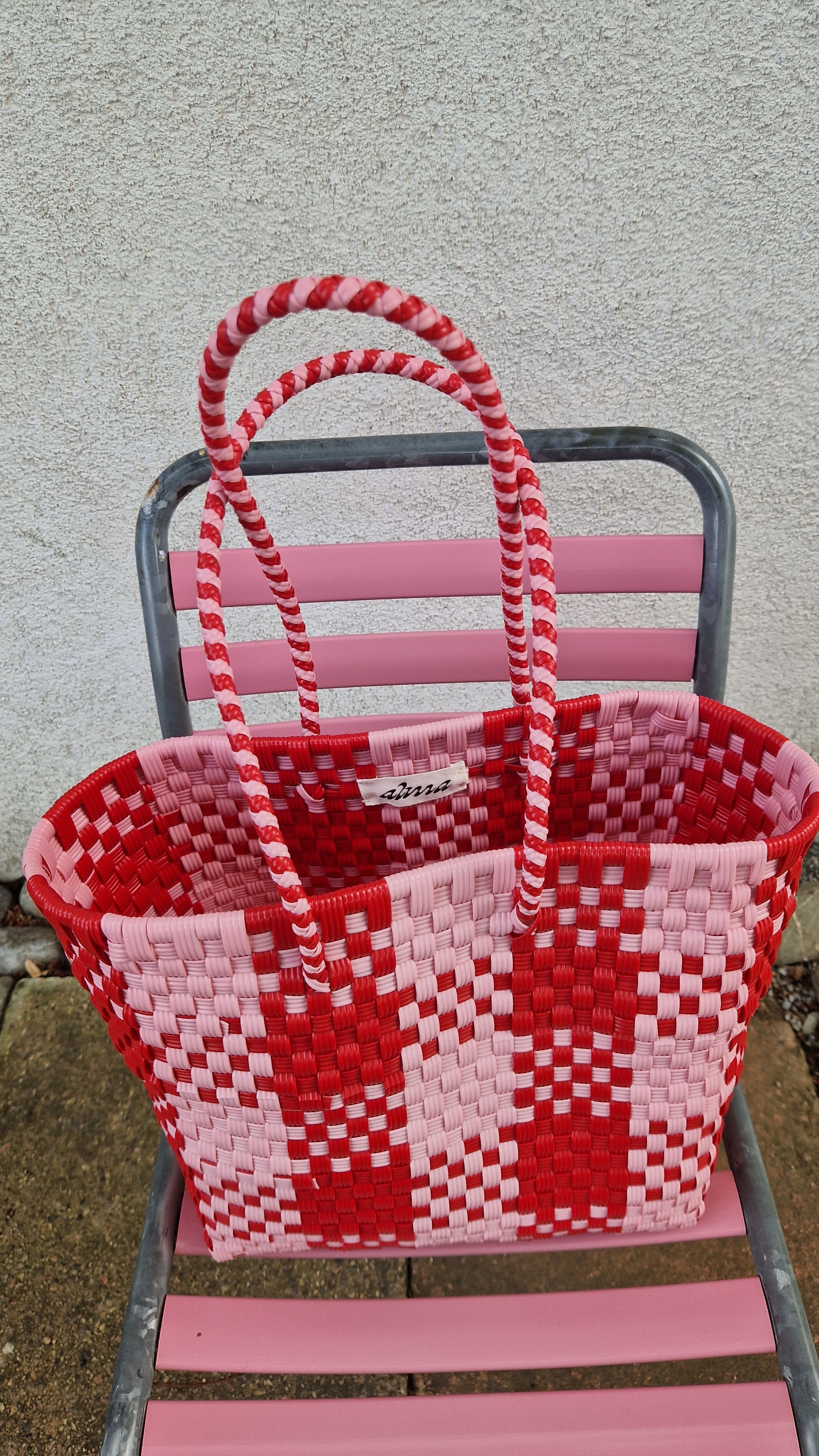 Alma Tote Mediana Plaid Red