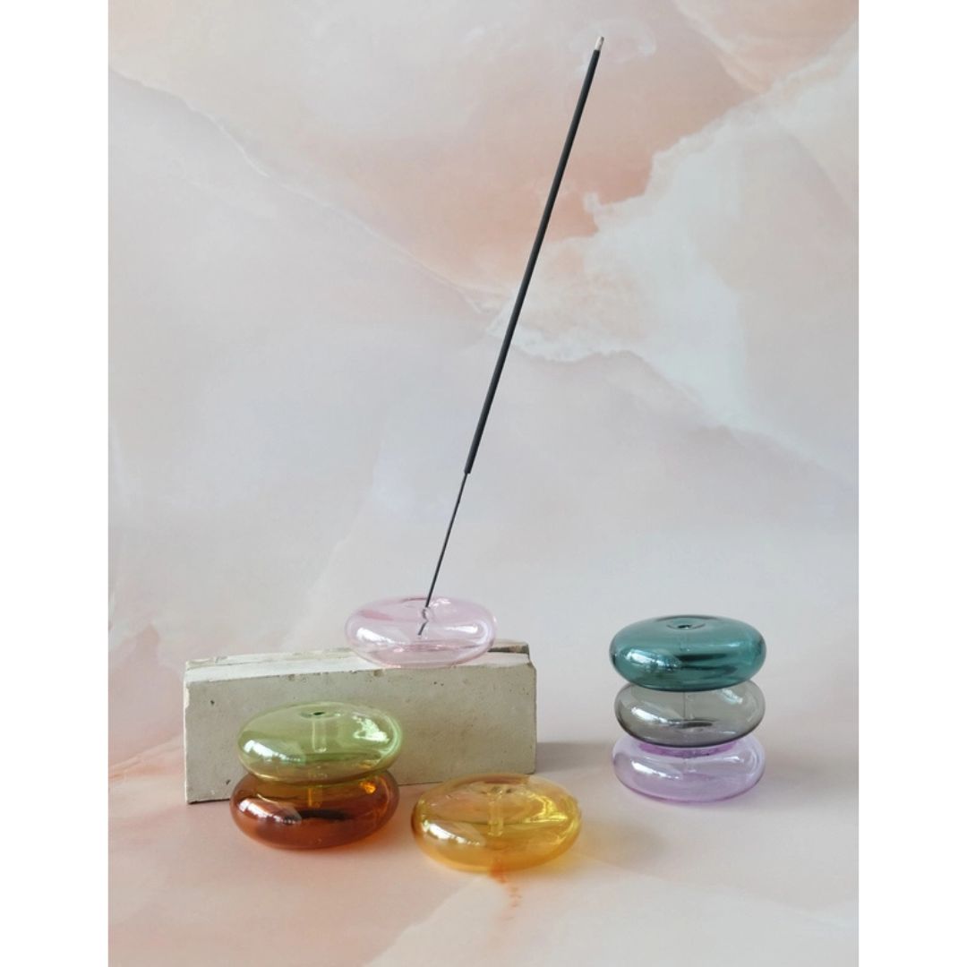 Räucherstäbchenhalter Bubble - mundgeblasenes Glas Green