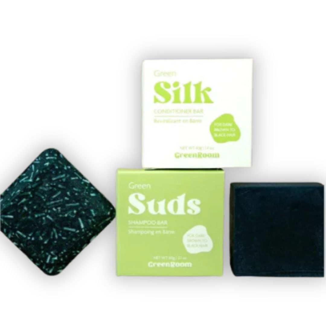 Festes Shampoo & Conditioner Set Colour Correction Green - Dunkelbraunes & Schwarzes Haar